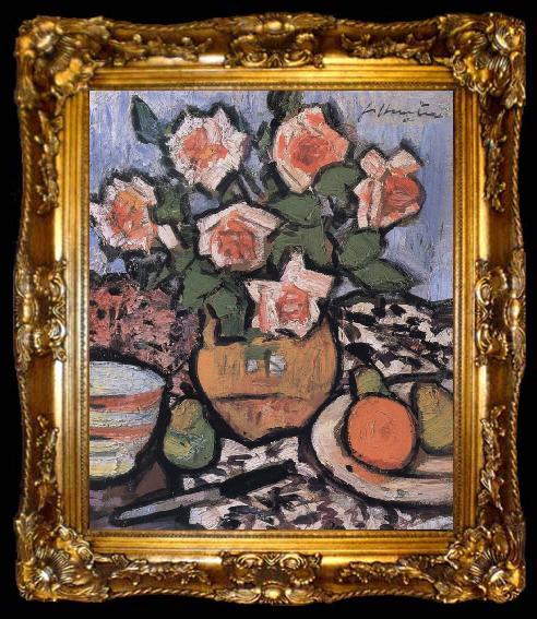 framed  George Leslie Hunter Still Life with Roses,Fruit and Knife, ta009-2